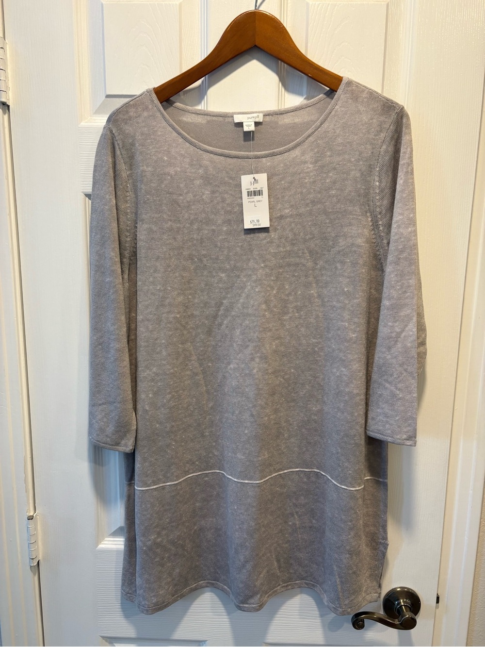 J. Jill Light Gray Long Sleeve Scoop Neck Tunic Dress